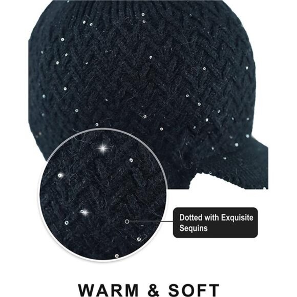 Women Winter Beanie Hat with Faux Fur Pom